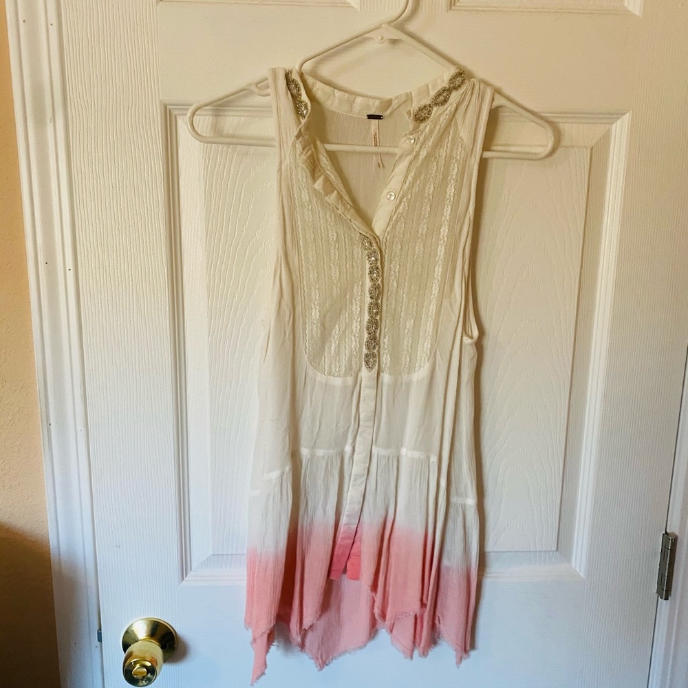 NWOT Free People Tie-dye Anytime Top Lace & Beads